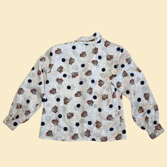 Abstract 80s blouse, vintage Notations Petite size 10 white/blue long sleeve top - Picture 5 of 5